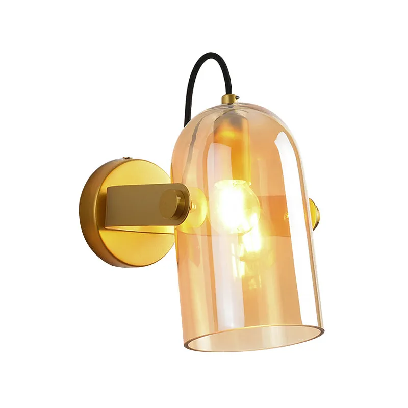 Zwenkbaar Shade Cloche Bedside Sconce Ideas Amber/Smoke Glass 1 Bulb Vintage Wall Mounted Light Amber