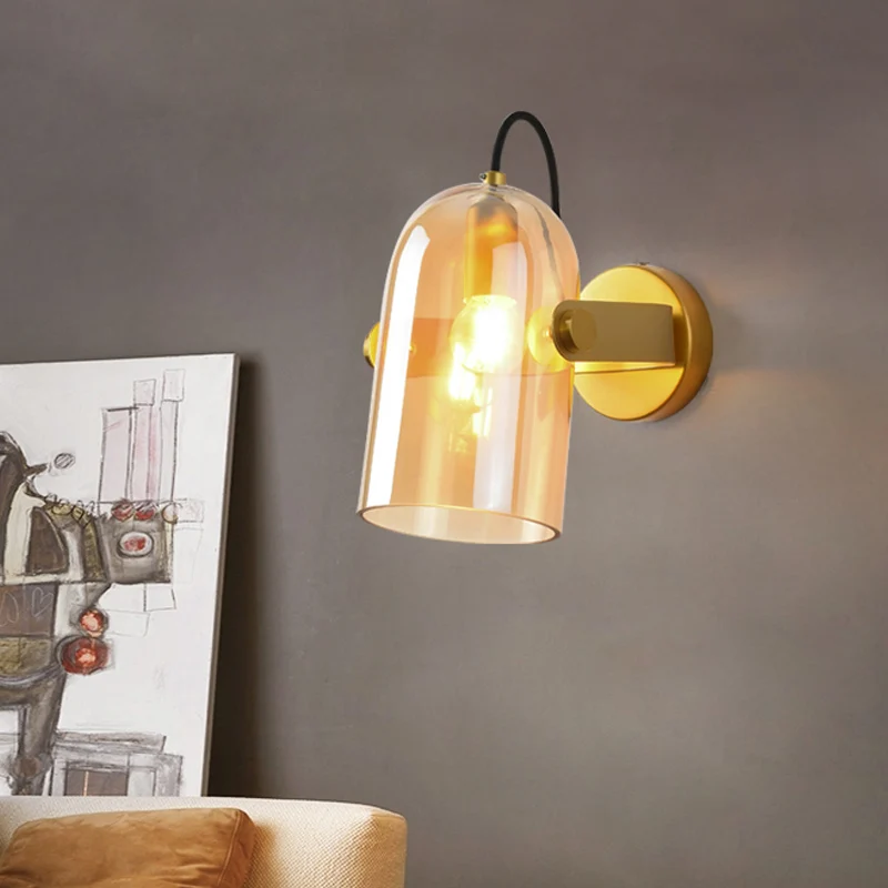 Zwenkbaar Shade Cloche Bedside Sconce Ideas Amber/Smoke Glass 1 Bulb Vintage Wall Mounted Light Amber