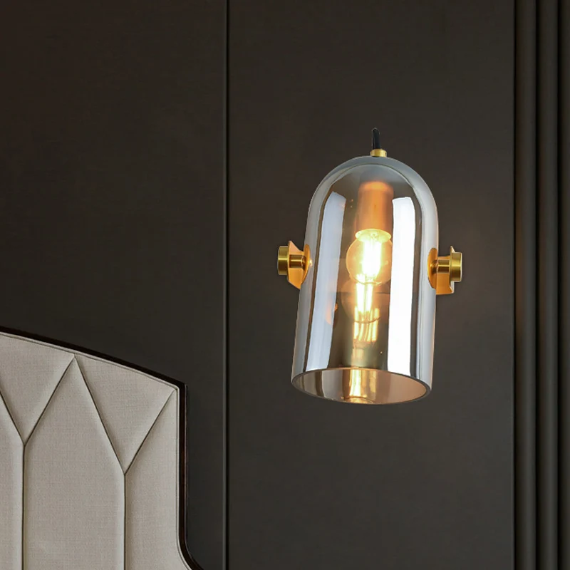 Zwenkbaar Shade Cloche Bedside Sconce Ideas Amber/Smoke Glass 1 Bulb Vintage Wall Mounted Light Amber