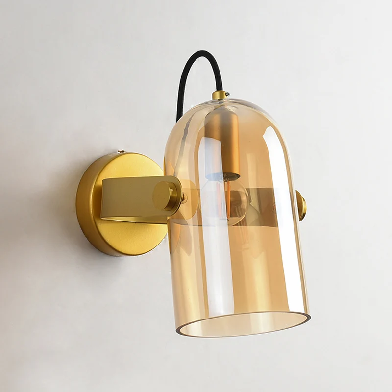Zwenkbaar Shade Cloche Bedside Sconce Ideas Amber/Smoke Glass 1 Bulb Vintage Wall Mounted Light Amber