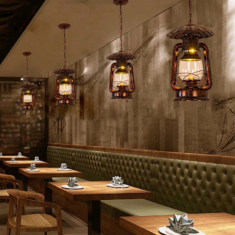 1-kops hanglamp Kustrestaurant Metalen hanglamp met kerosine helderglazen kap messing/koper