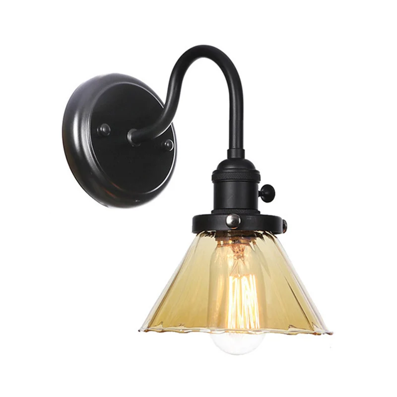 1-lichts zwanenhals wandlamp oud keuken wandmontage licht met bal/diamant/kegel helder/amber glazen kap zwart