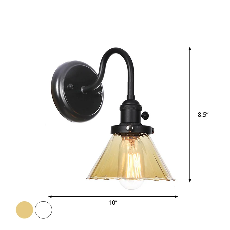 1-lichts zwanenhals wandlamp oud keuken wandmontage licht met bal/diamant/kegel helder/amber glazen kap zwart