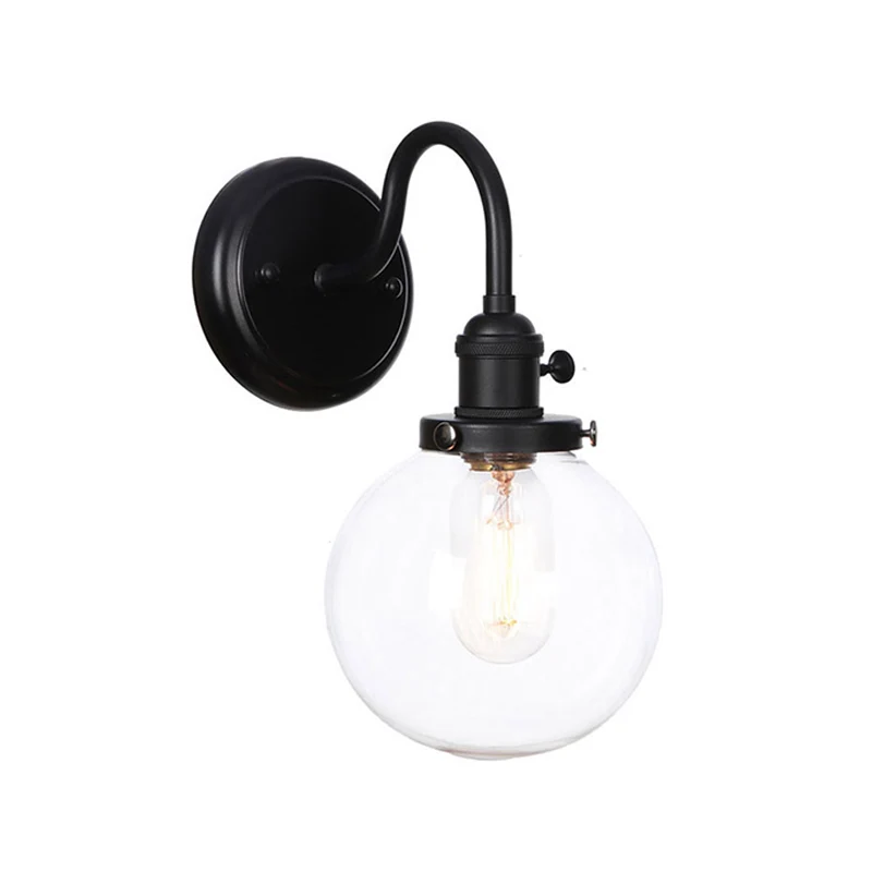 1-lichts zwanenhals wandlamp oud keuken wandmontage licht met bal/diamant/kegel helder/amber glazen kap zwart