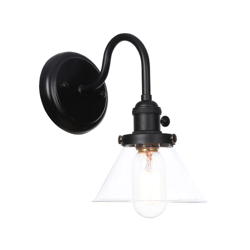 1-lichts zwanenhals wandlamp vintage keuken wandmontage zwak met bal/diamant/kegel helder/amber glazen kap zwart