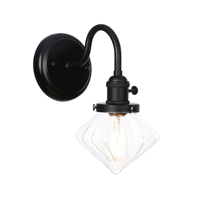 1-lichts zwanenhals wandlamp vintage keuken wandmontage zwak met bal/diamant/kegel helder/amber glazen kap zwart