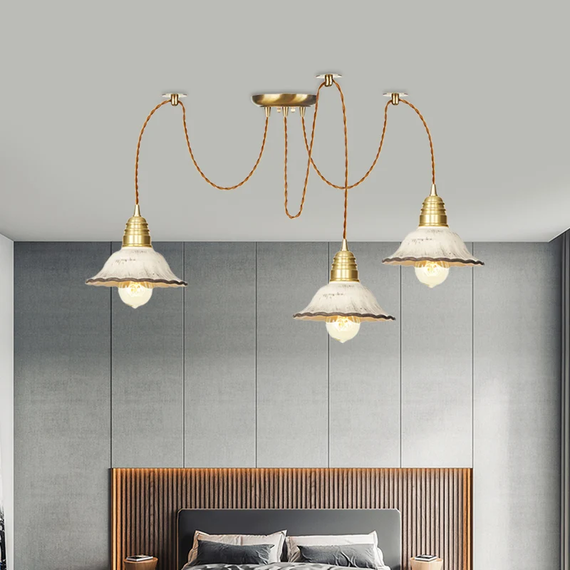 2/4/6 lampen geschulpte multi-lichthanger traditionele gouden keramiek swag hanglampset