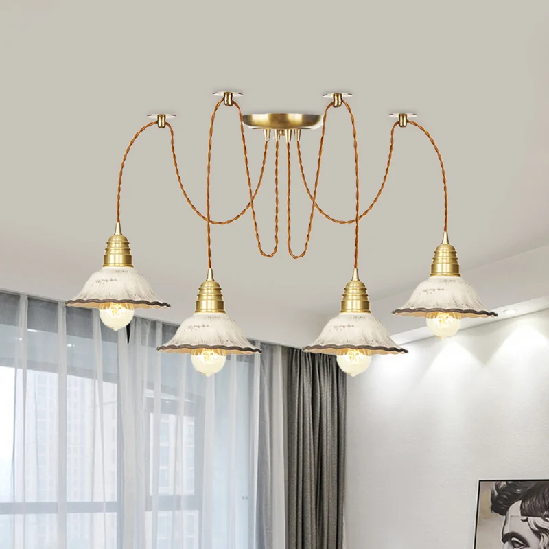 2/4/6 lampen geschulpte multi-lichthanger traditionele gouden keramiek swag hanglampset