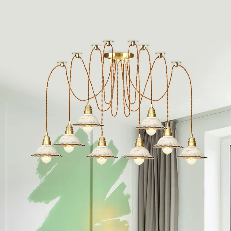 2/4/6 lampen geschulpte multi-lichthanger traditionele gouden keramiek swag hanglampset