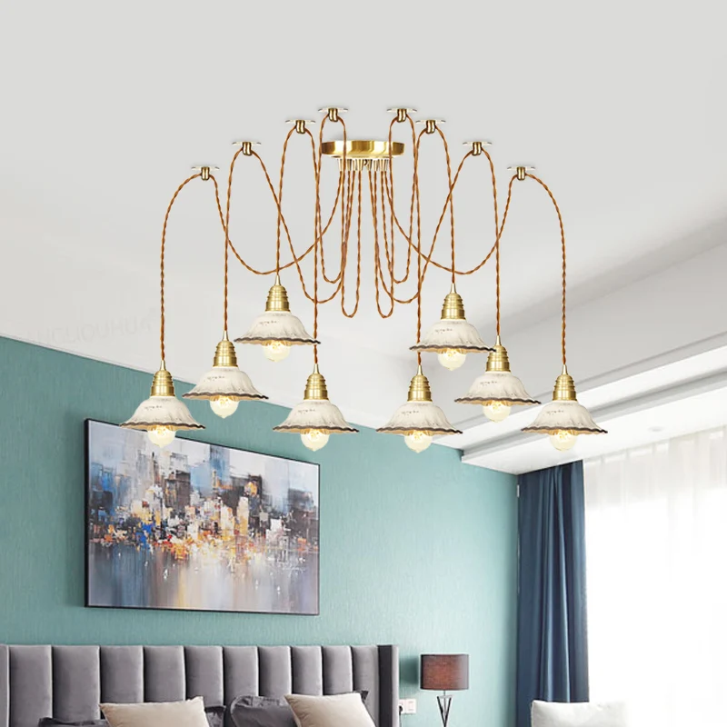 2/4/6 lampen geschulpte multi-lichthanger traditionele gouden keramiek swag hanglampset