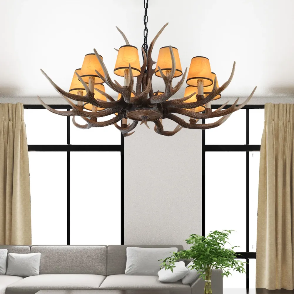 4/6/8-lichts conische kroonluchter zwak traditionele bruine hars ophanging hanger voor keukeneiland