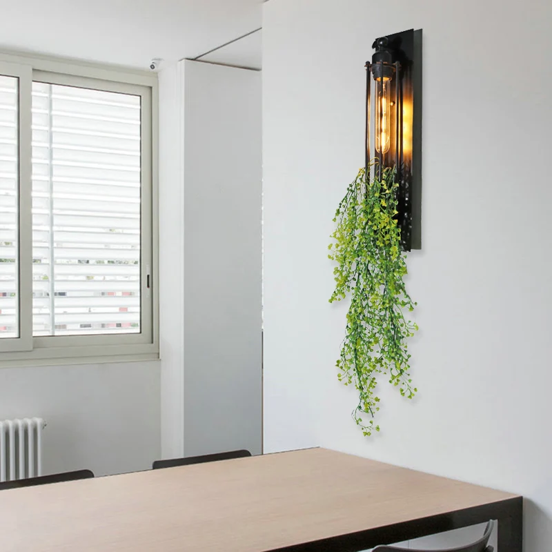 Buisvormige kooi gang wandverlichting boerderij ijzer 1-kops geel en groen/wit/paars en wit wandlamp met kunstbloem