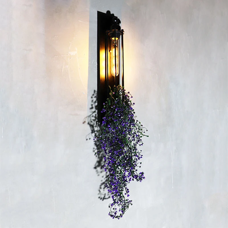 Buisvormige kooi gang wandverlichting boerderij ijzer 1-kops geel en groen/wit/paars en wit wandlamp met kunstbloem