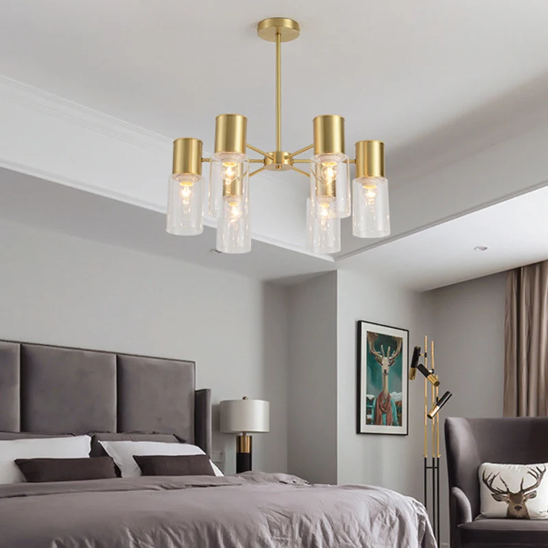 Cylinder Hanging Lamp Kit Postmodern Glashelder Glass 6/8/10 Heads Brass Chandelier Light Fixture Brass