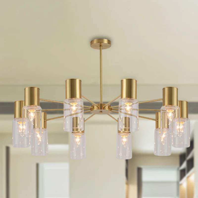 Cylinder Hanging Lamp Kit Postmodern Glashelder Glass 6/8/10 Heads Brass Chandelier Light Fixture Brass
