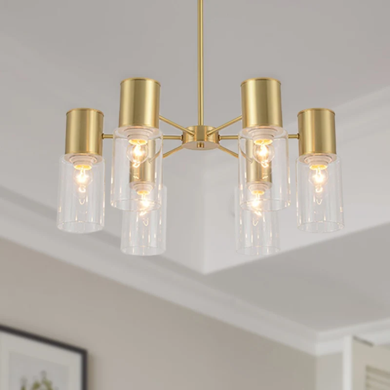 Cylinder Hanging Lamp Kit Postmodern Helder Glass 6/8/10 Heads Brass Chandelier Light Fixture Brass