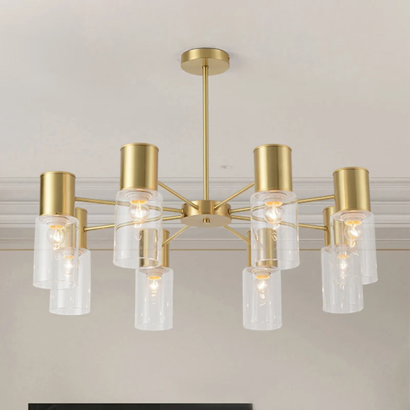 Cylinder Hanging Lamp Kit Postmodern Helder Glass 6/8/10 Heads Brass Chandelier Light Fixture Brass