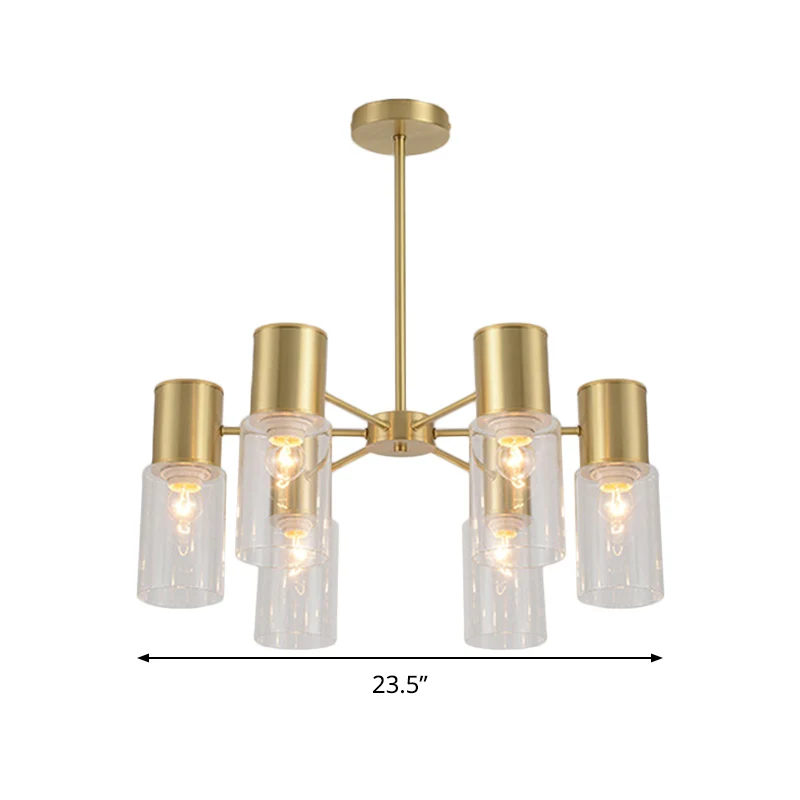 Cylinder Hanging Lamp Kit Postmodern Helder Glass 6/8/10 Heads Brass Chandelier Light Fixture Brass
