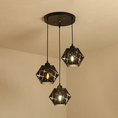 Geometric Hanging Lamp Gekerfd Metal Shade Industrial 3 Lights Kitchen Pendant Light Black