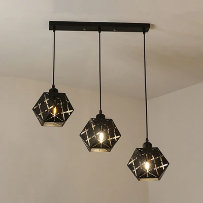 Geometric Hanging Lamp Gekerfd Metal Shade Industrial 3 Lights Kitchen Pendant Light Black