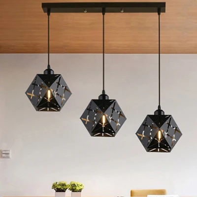 Geometric Hanging Lamp Gekerfd Metal Shade Industrial 3 Lights Kitchen Pendant Light Black