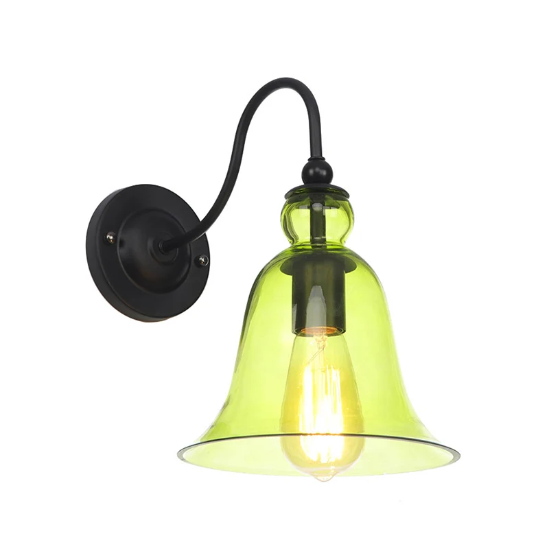 Groen/helder/amber glas Carillon wandlamp Loft 1 lamp woonkamer zwanenhals wandgemonteerde lamp zwart
