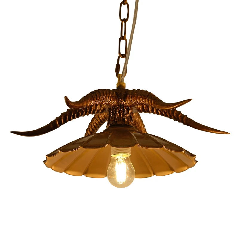 Hars OX Hoorn hanglamp Rustiek restaurant hanglamp met geschulpte kap messing/wit