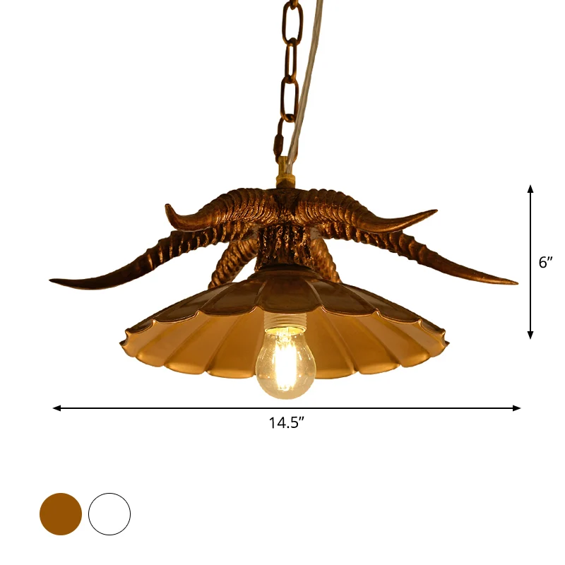 Hars OX Hoorn hanglamp Rustiek restaurant hanglamp met geschulpte kap messing/wit