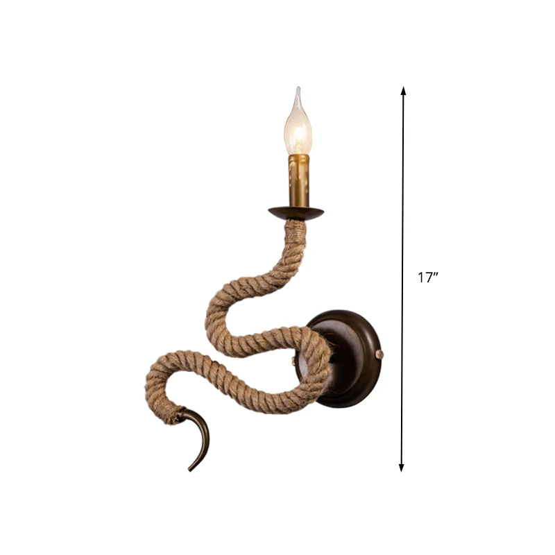 Kaarsenlamp met touw en gebogen design Vintage 1-lichts slaapkamer wandgemonteerd helder brons