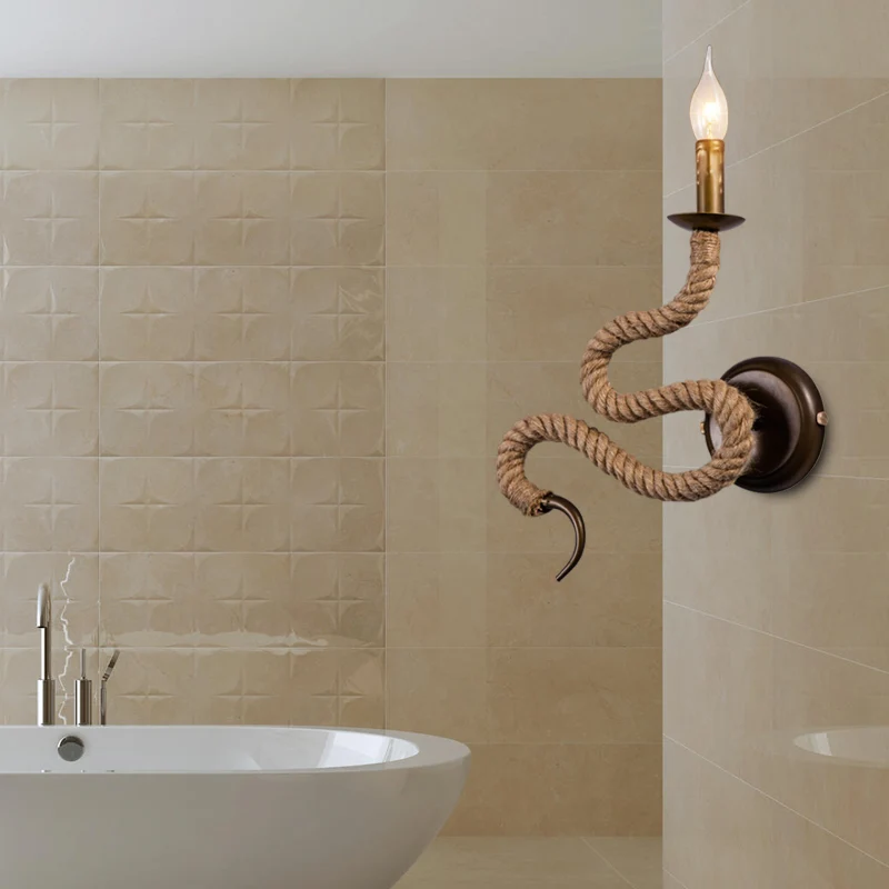 Kaarsenlamp met touw en gebogen design Vintage 1-lichts slaapkamer wandgemonteerd zacht brons