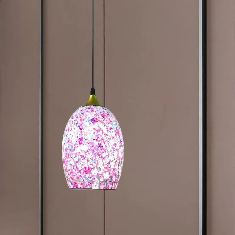 1 lamp eettafel ophanging hanger Tiffany zwarte hanglampset met eivormige rood/roze/zwart craquelé glazen kap