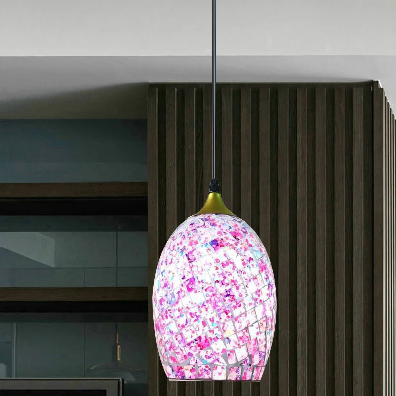 1 lamp eettafel ophanging hanger Tiffany zwarte hanglampset met eivormige rood/roze/zwart craquelé glazen kap