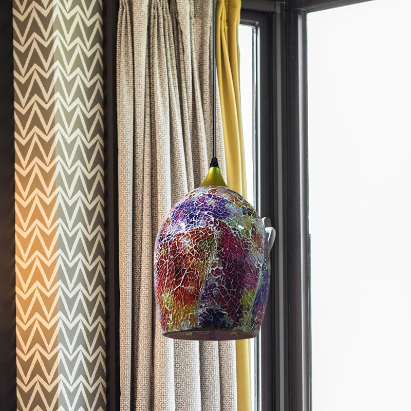 1 lamp eettafel ophanging hanger Tiffany zwarte hanglampset met eivormige rood/roze/zwart craquelé glazen kap