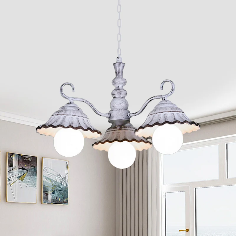 3/5 lampen hangende kroonluchter platteland geschulpte conische keramiek neerwaartse verlichting wit