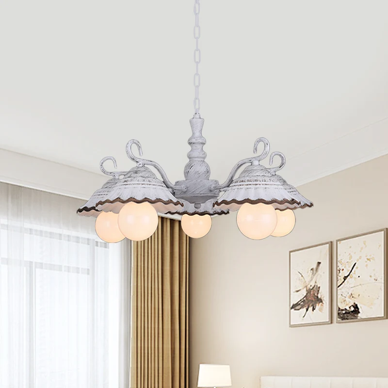 3/5 lampen hangende kroonluchter platteland geschulpte conische keramiek neerwaartse verlichting wit