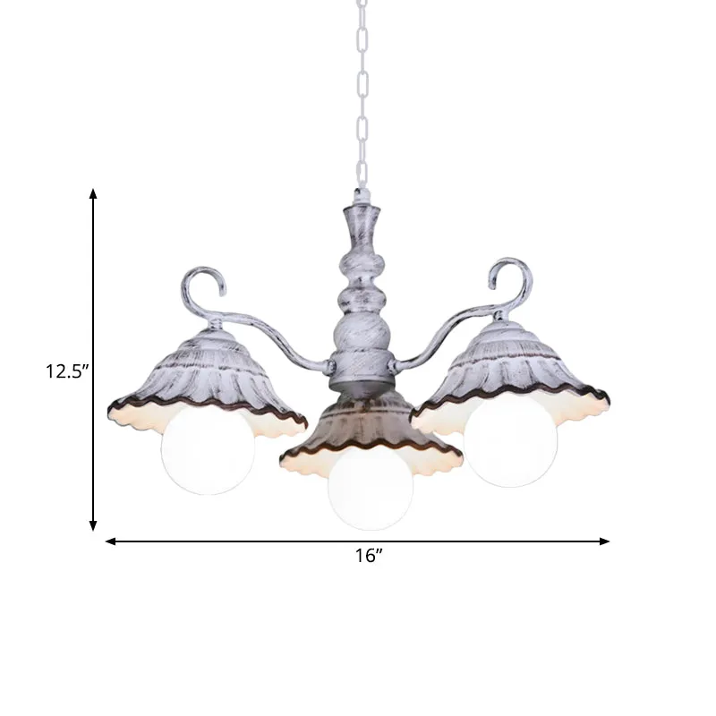 3/5 lampen hangende kroonluchter platteland geschulpte conische keramiek neerwaartse verlichting wit