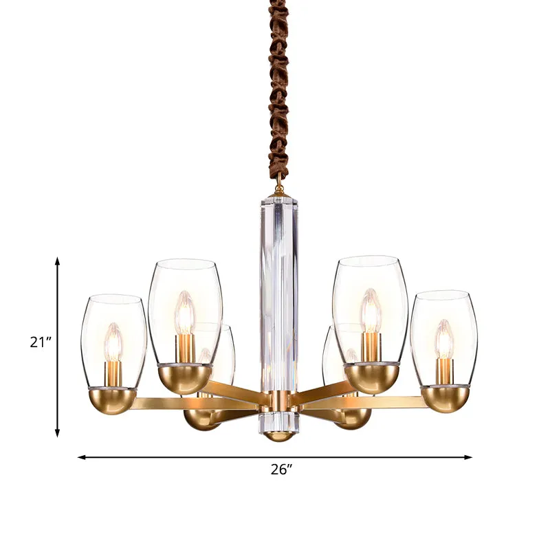 Licht glazen gouden kroonluchterlamp ovale 3/6-lamps kolonialistische ophanghanger met Starburst-ontwerp