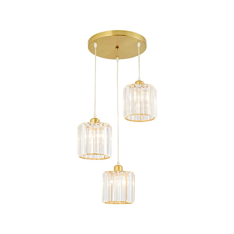 Minimalistische 3-koppige clusterhangende cilindrische hanglamp met kristallen kap voor eetkamer