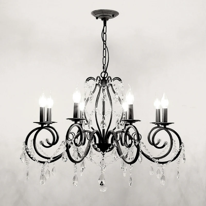 Moderne 6/8 lampen kroonluchterlamp zwarte kaars hanglamp met kristallen kap