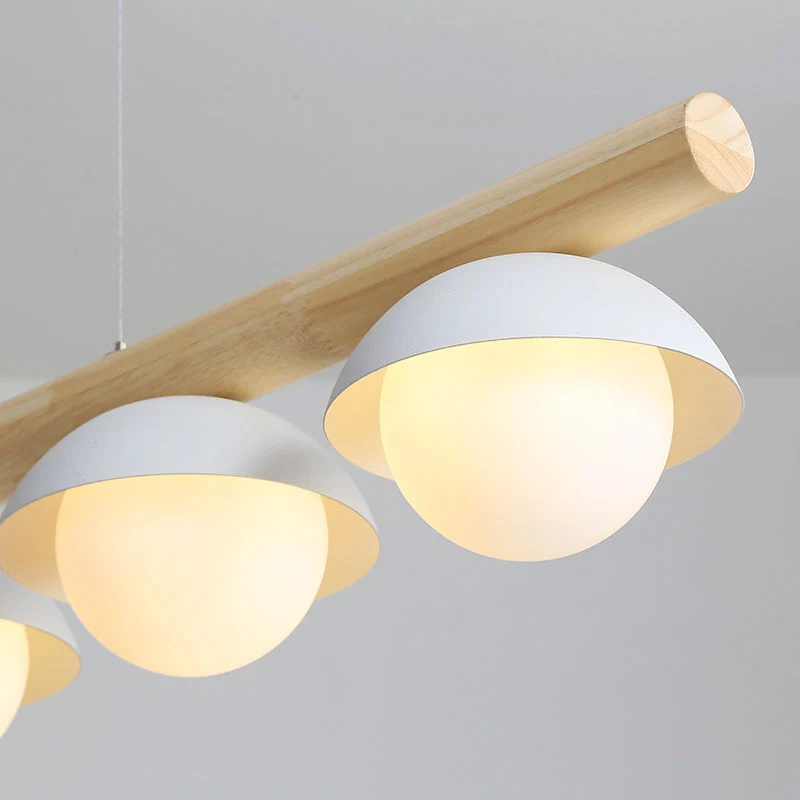 Moderne minimalistische lineaire houten eilandhangende grijze koepelvormige hangende eilandverlichting
