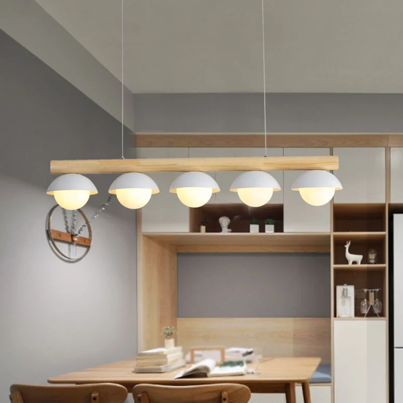 Moderne minimalistische lineaire houten eilandhangende grijze koepelvormige hangende eilandverlichting