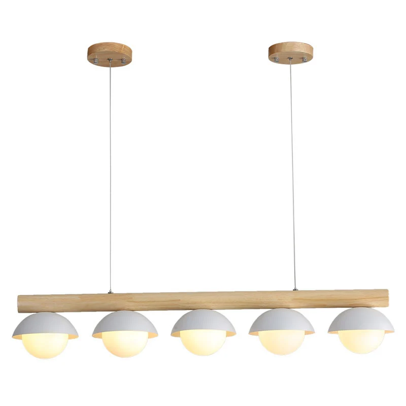 Moderne minimalistische lineaire houten eilandhangende grijze koepelvormige hangende eilandverlichting