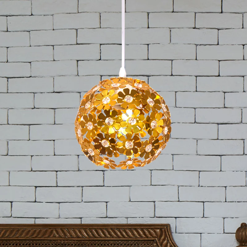 Modernistische plafondlamp met 1 kop, zilver/paars/goud, koepelvormige hanglamp met aluminium lampenkap met bloemen