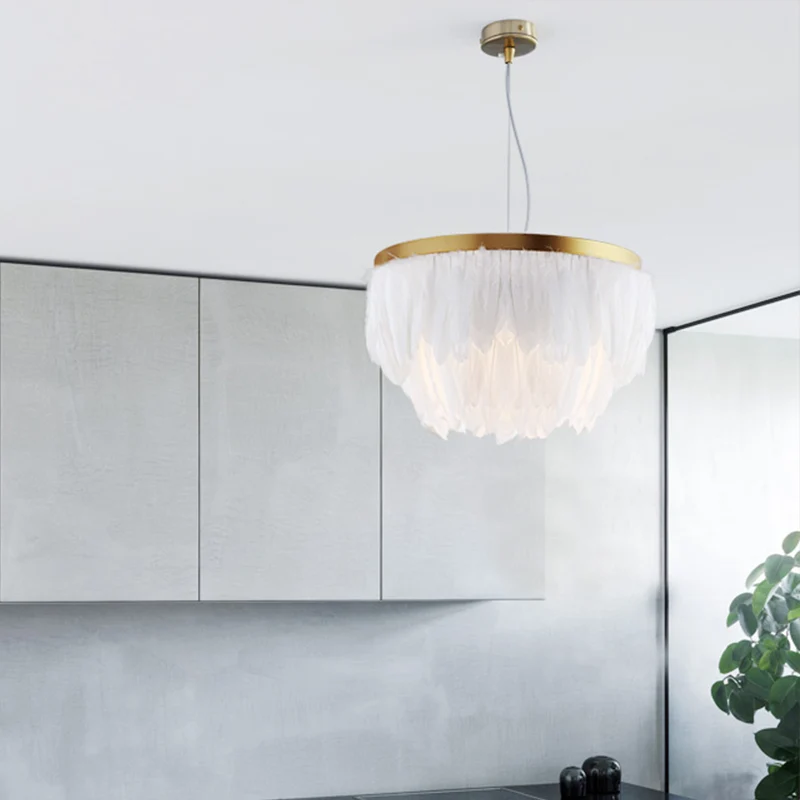 Postmoderne gelaagde hanglamp Kit Feather 1-kops eetkamer hanglamp wit/blauw