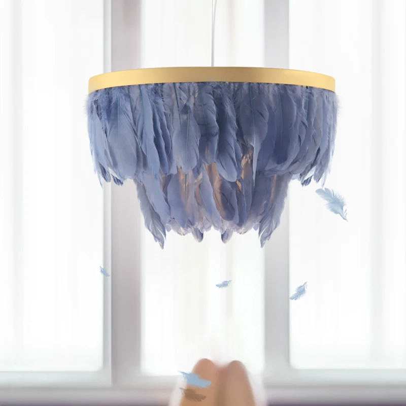 Postmoderne gelaagde hanglamp Kit Feather 1-kops eetkamer hanglamp wit/blauw
