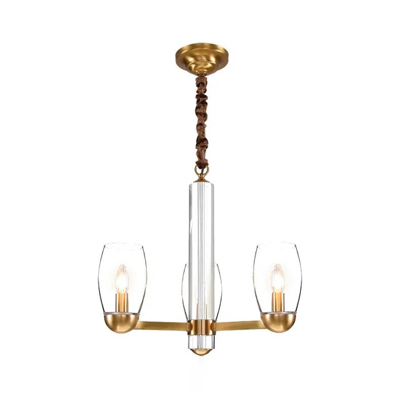 Schitterend glazen gouden kroonluchterlamp ovale 3/6-lamps kolonialistische ophanghanger met Starburst-ontwerp