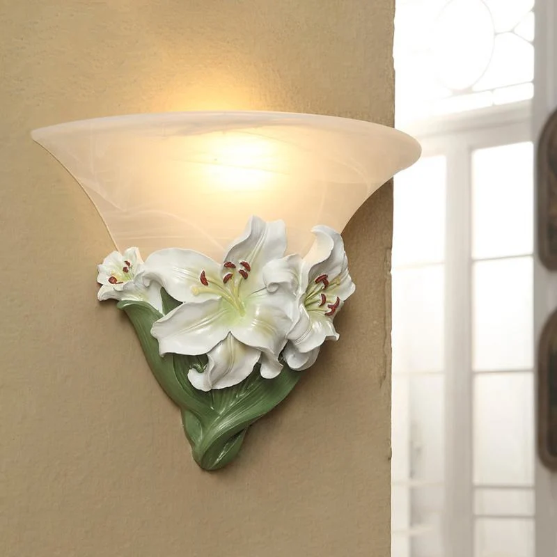 Wit/roze lelie wandlamp eigentijds hars 1 kops wandverlichtingsideeën met matglazen kap