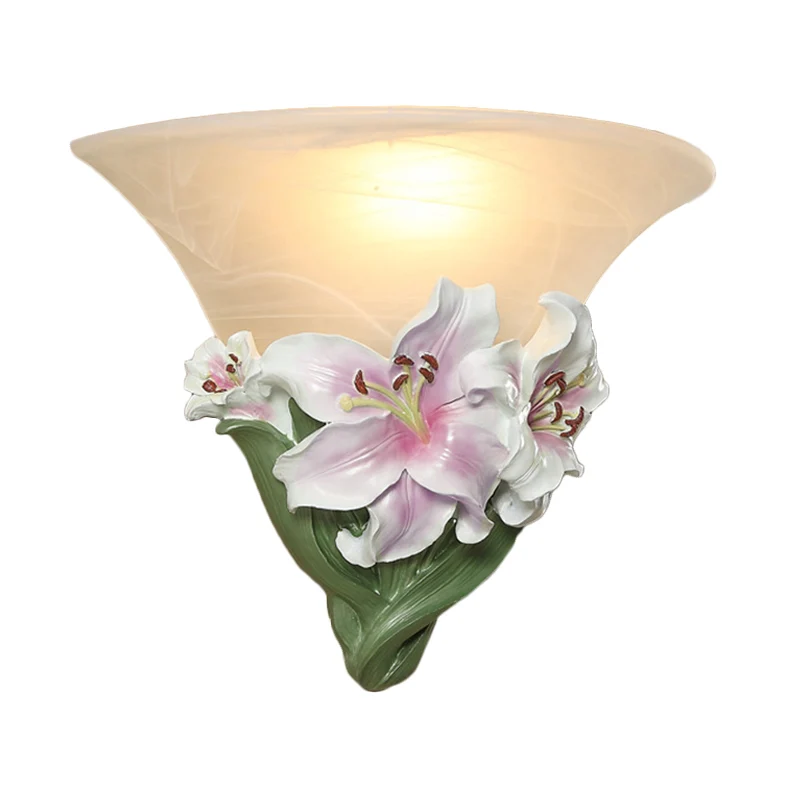 Wit/roze lelie wandlamp eigentijds hars 1 kops wandverlichtingsideeën met matglazen kap