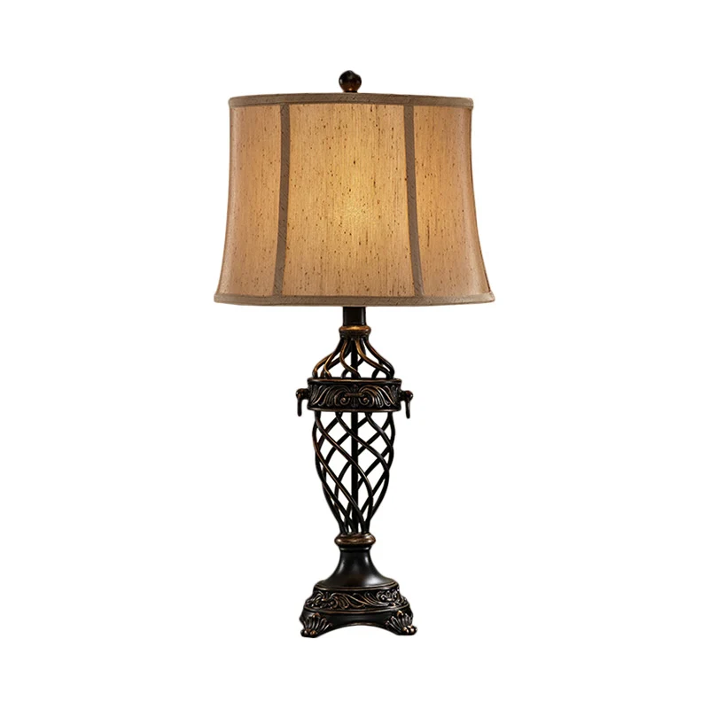 Wit/zwart tafellamp met 1 lamp, van vroeger hars, open urnbasis, nachttafellamp met stoffen kap