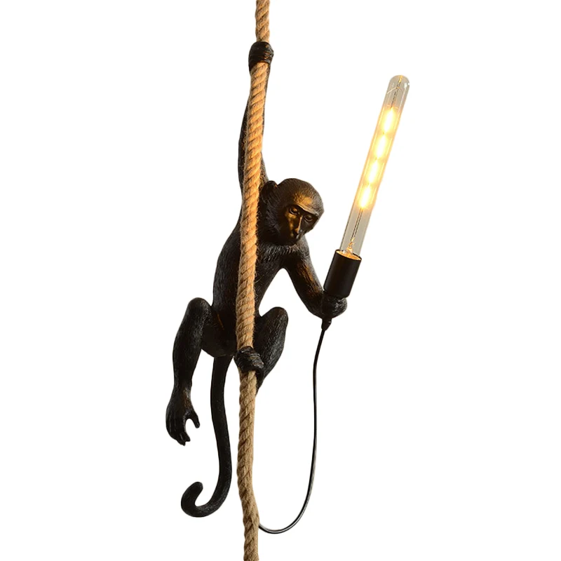 Wit/zwart/gouden hanglamp met aap Decoratieve 1-koppige hangende plafondlamp van hars voor restaurant